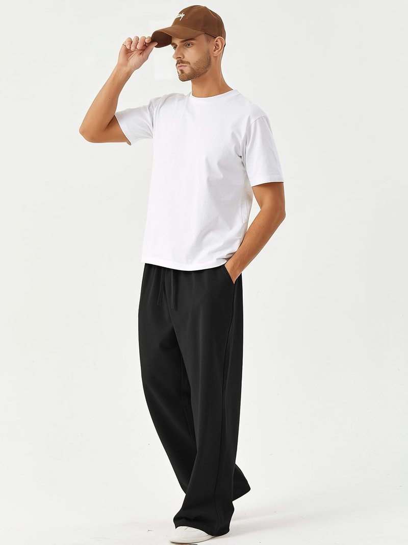 ATOFY Men's Baggy Sweatpant Lounge Wide Leg Sweatpants Elastic Waist Drawstring Loose Joggers Athletic Pants with Pockets Black