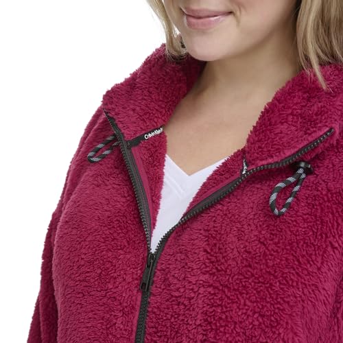 Calvin Klein womens Rope Detail Oversized Hoodie Sherpa Zip Up Jacket