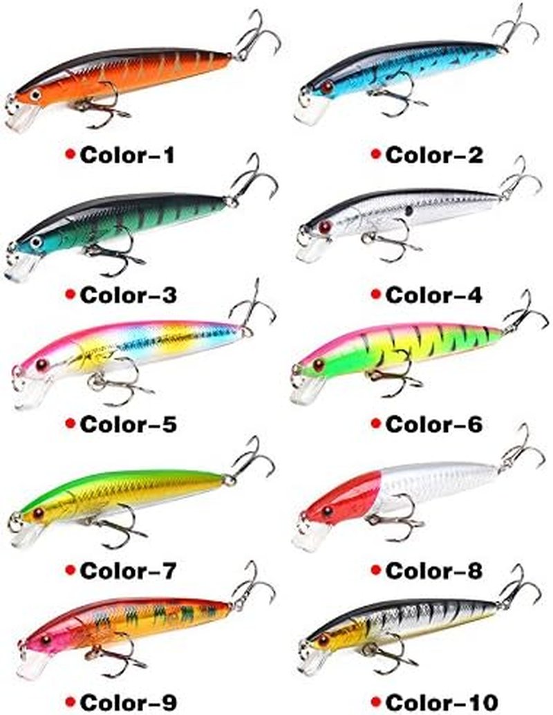 Fishing Lures Kit - 10 Pack 3D Artificial Minnow Crankbait & Swimbait for Freshwater & Saltwater Fishing | Bass, Trout, Walleye, Redfish