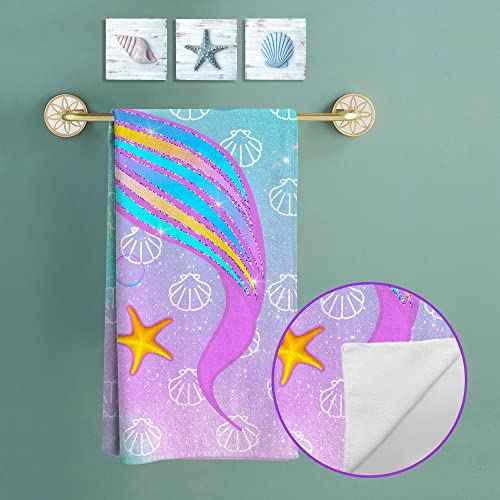 Bonsai Tree Mermaid Beach Towel, Microfiber Bath Towel for Girls and Women, Teal Tail Scale Sand Free Quick Dry Travel Towels for Kids Yoga Sports 30" X 60"