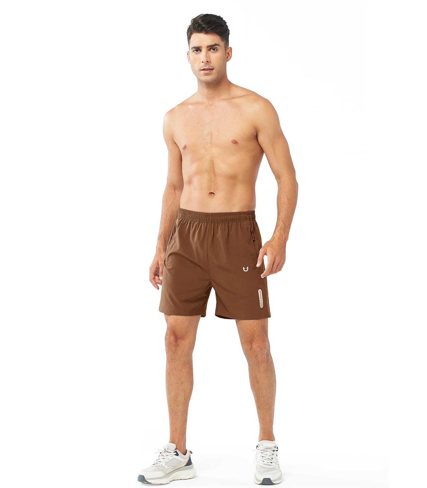 NORTHYARD Men's Athletic Running Shorts Gym Workout 7"/9"/5" Quick Dry Lightweight Sports Basketball Tennis 3 Zipper Pockets BROWN-5inch M