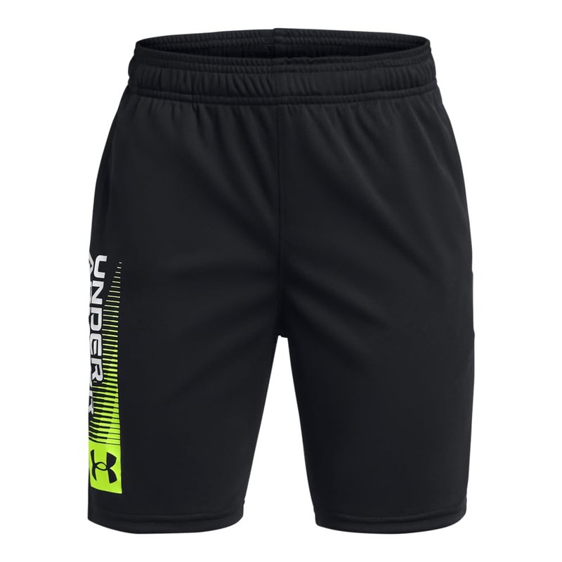 Under Armour Boys Tech Wordmark Shorts, (001) Black / / High-Vis Yellow, Large