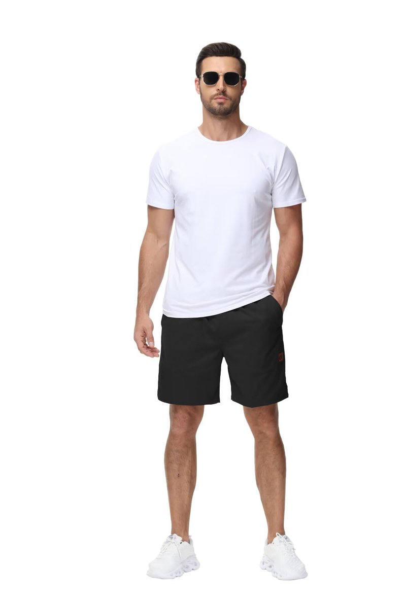 Yundobop Men's Casual 7 Inch Shorts Twill Drawstring Summer Beach Stretch Golf Shorts with Zipper Pockets Black 38
