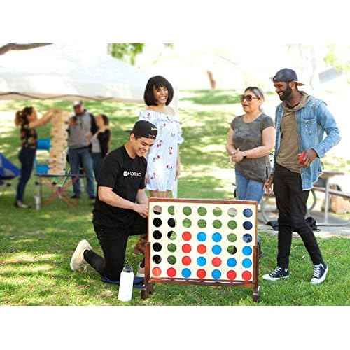 Monoprice Giant Four-in-a-Row - for Tailgating, Bbqs, Camping, Outdoor Events, and Much More - Pure Outdoor Collection, Wood, 34 x 26 x 4.25 inches