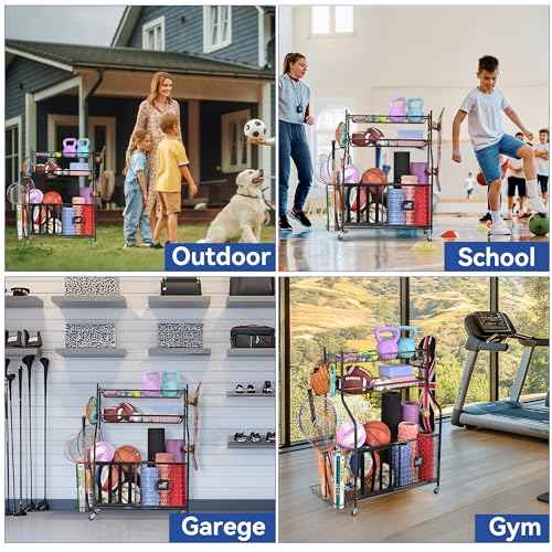 Mythinglogic Garage Sports Equipment Organizer, Baseball Storage Large Capacity, Sports Organizer for Garage with Hooks and Baskets, Ball Storage Rack for Football, Soccer Ball, Bat, Toys