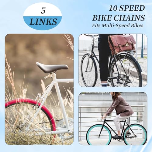5 Pairs Bicycle Missing Link for 10 Speed Chain, Silver, Reusable Bike Chain Master Link for Road Mountain Racing Cycling