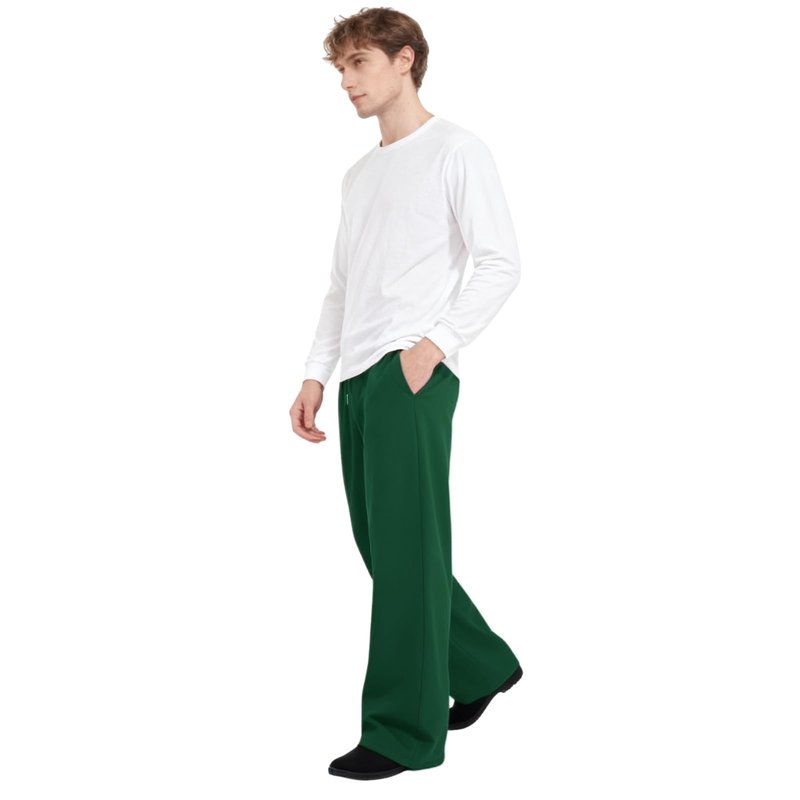 Baggy Sweatpants Men Wide Leg Sweat Pants Mens Clothing Casual Athletic Workout Straight Leg Open Bottom Sweatpants Fleece Lined Jogger with Pockets Fall Winter Clothes Green