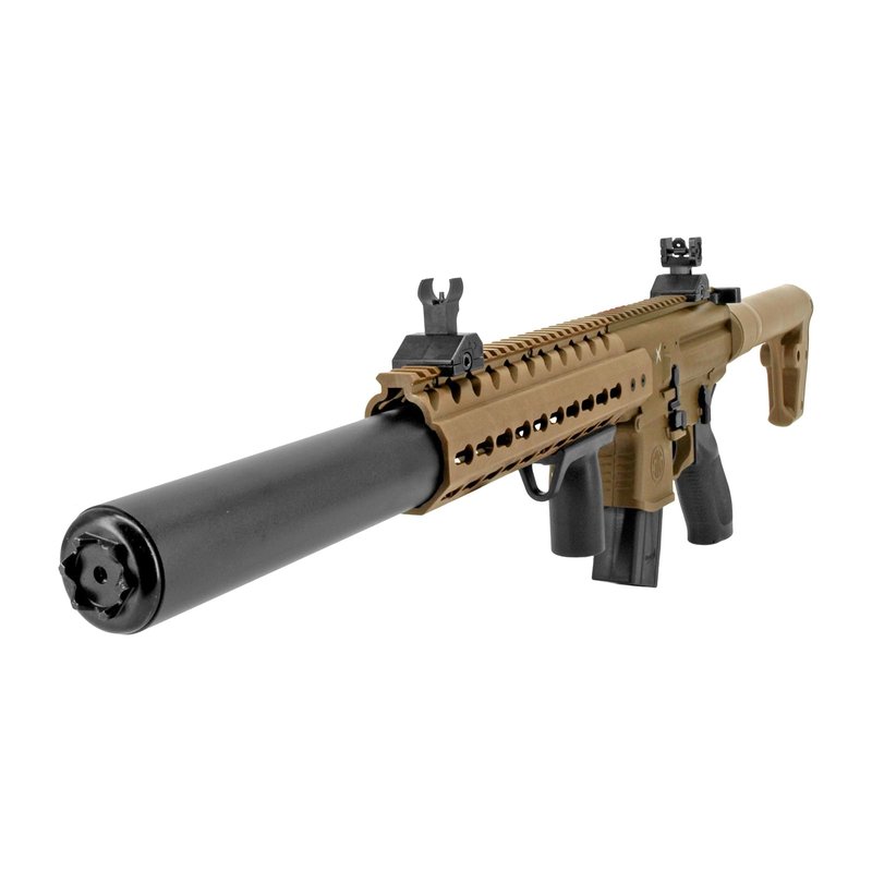 SIG SAUER MCX CO2-Powered Semi-Automatic .177 Caliber Pellet Air Rifle with Flip-Up Front & Rear Sights - 30rd Rapid Pellet Magazine Included - FDE