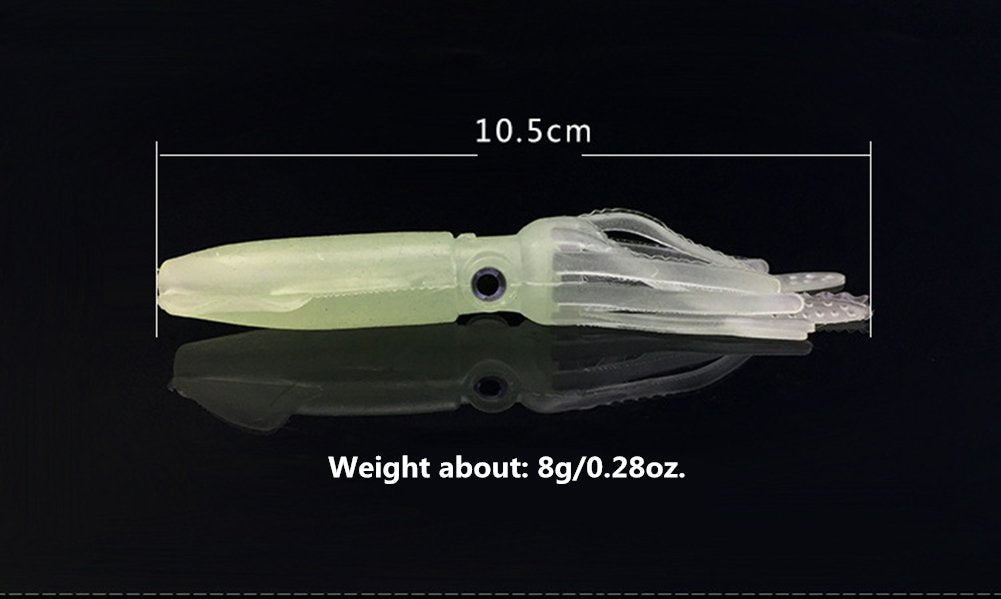 Soft Luminous Octopus Trolling Saltwater Bait Squid Skirt Fishing Lures Glow in Dark,4.13inch,(Green 5pcs)
