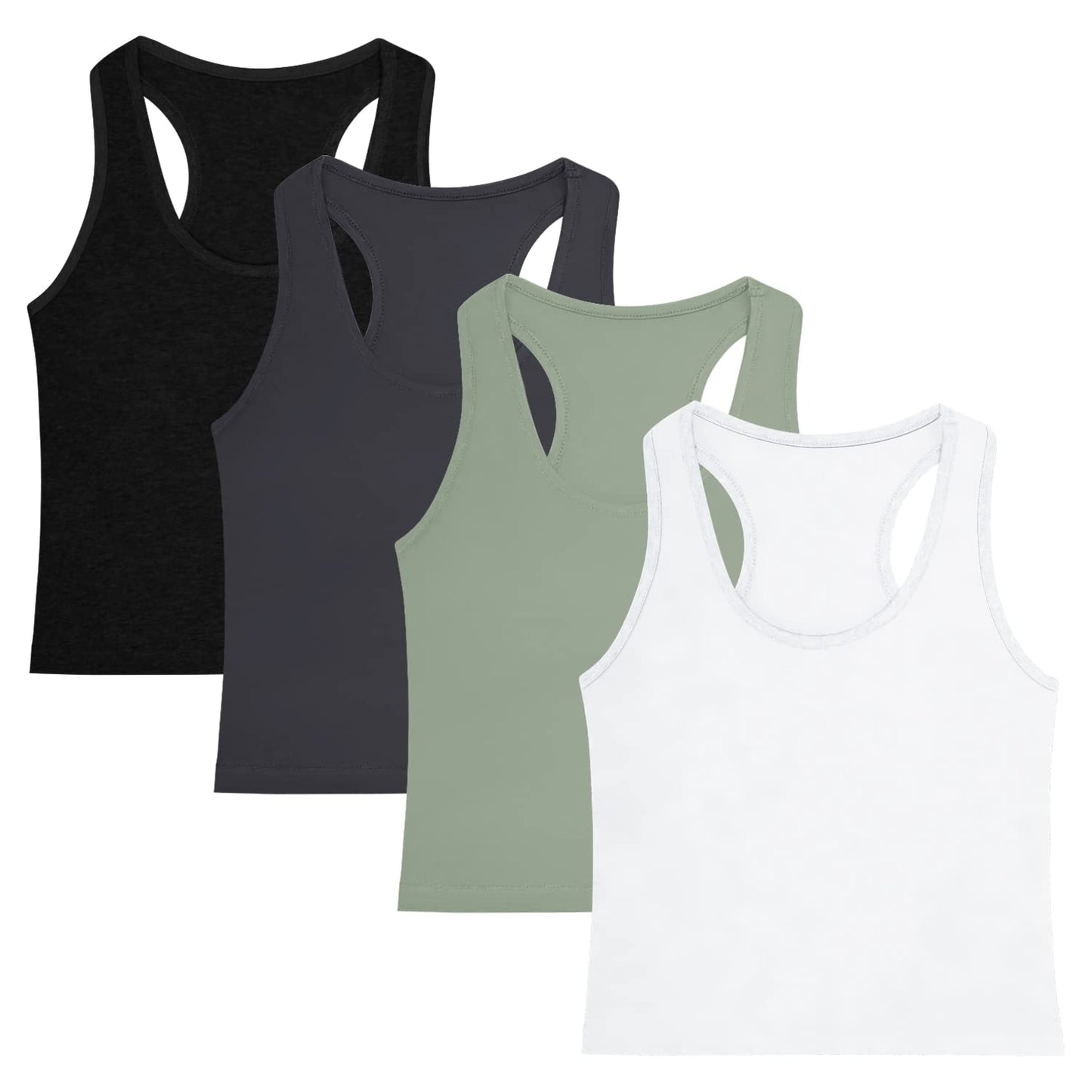 4 Pieces Women's Crop Tops Cotton Basic Tank Tops Racerback Sleeveless Sports Workout Crop Tank Tops