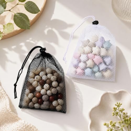 8 Pack Small Mesh Drawstring Bags - Breathable Polyester Storage & Travel Organizers