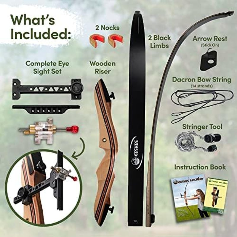 Recurve Bow and Arrow Set for Adults & Teens - 62" | 15-60lb Draw Weight, Right & Left Handed, Complete Archery Kit