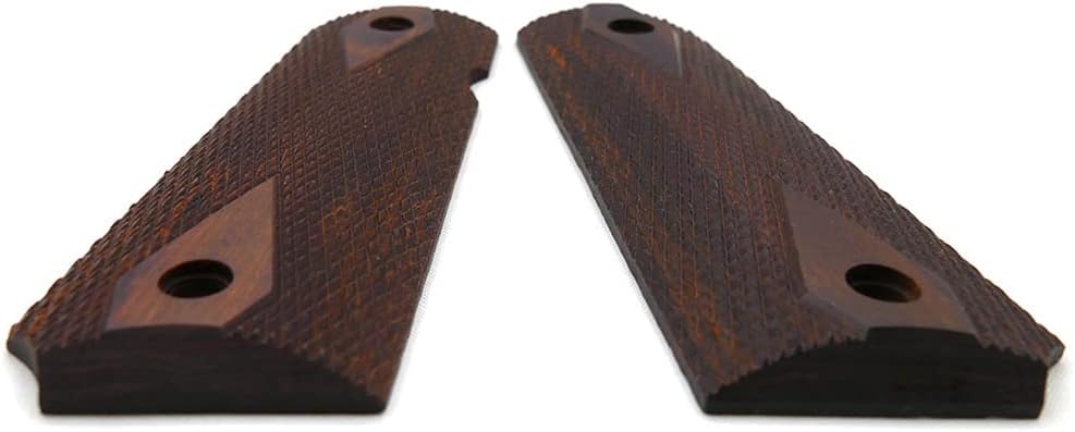 1911 Wood Grips - Checker Diamond Cut or Honey Comb Texture | Full Size with Gold Screws & Ambi Safety Cut
