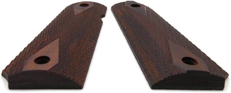 1911 Wood Grips - Checker Diamond Cut or Honey Comb Texture | Full Size with Gold Screws & Ambi Safety Cut