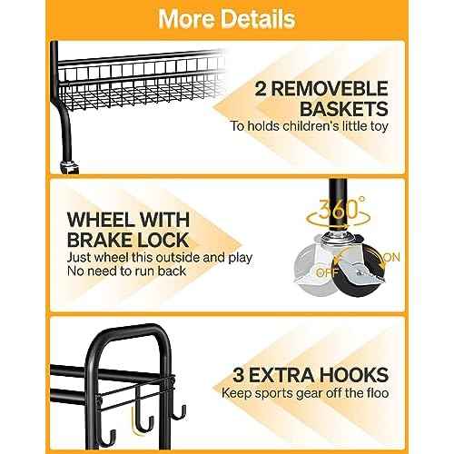 Basketball Rack, Rolling Basketball Shooting Training Stand,Sports Equipment Storage with Wheels, Four-Layer Organizer Holder with Two Basket for Basketballs Footballs Volleyball