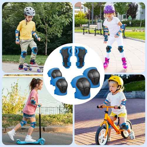 Knee Pads for Kids Knee Pads and Elbow Pads Toddler Protective Gear Set Kids Elbow Pads and Knee Pads for Girls Boys with Wrist Guards 3 in 1 for Skating Cycling Bike Rollerblading Scooter-Blue M