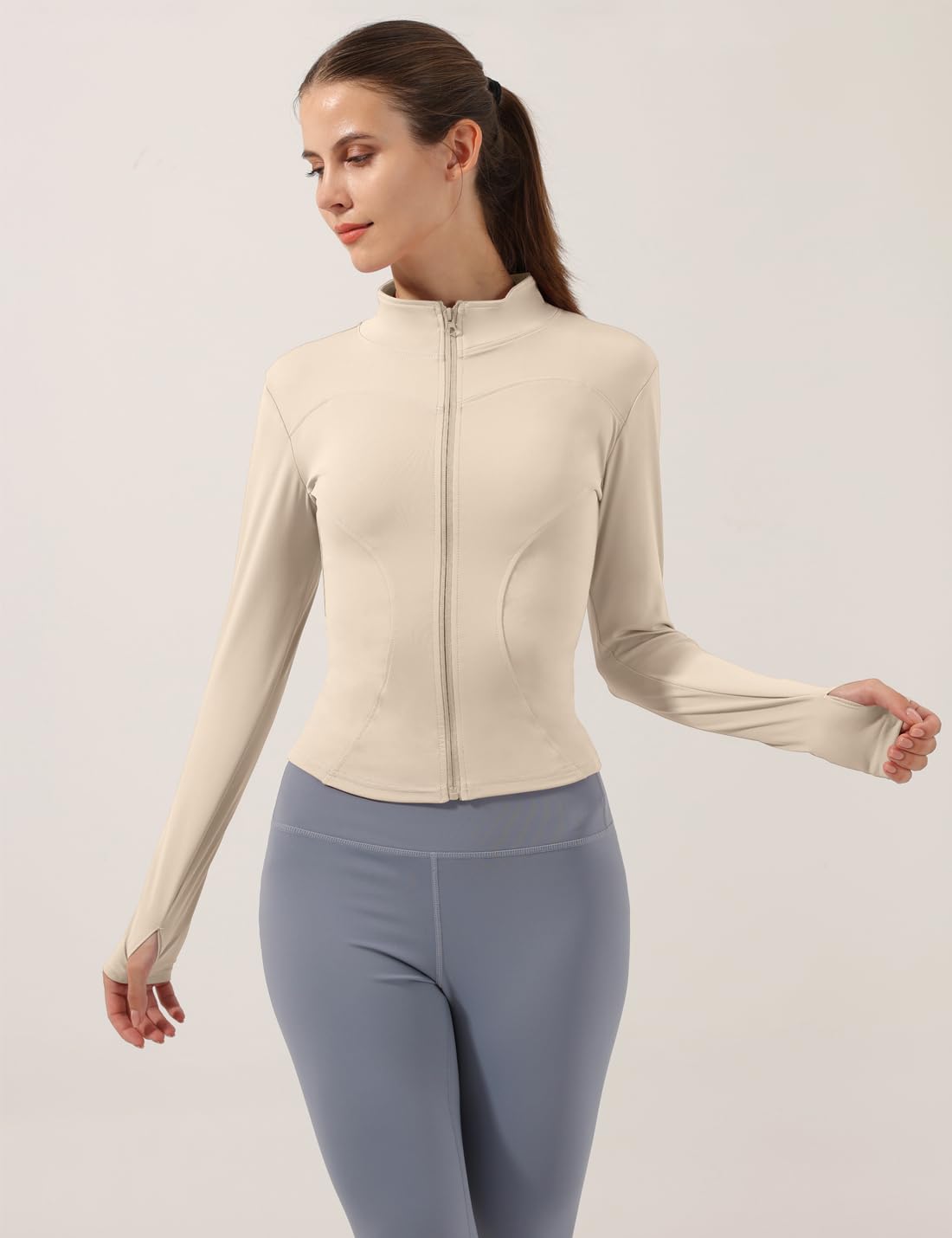 Gacaky Women's Slim Fit Lightweight Athletic Full Zip Stretchy Workout Running Track Jacket with Thumb Holes