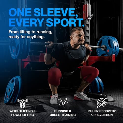 Modvel 7mm Neoprene Knee Sleeves for Men & Women Weightlifting & Powerlifting ? Compression Knee Sleeve Support for Squats, Gym, Training ? USPA, IPL Approved ? Large Red (Pair)