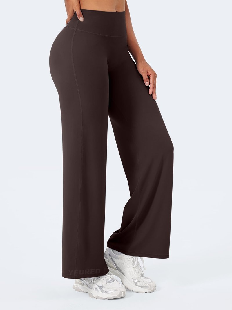 YEOREO Workout Leggings Womens No Front Seam Straight Leggings 29" High Waist Buttery Eddiy Gym Yoga Pants Dark Brown M