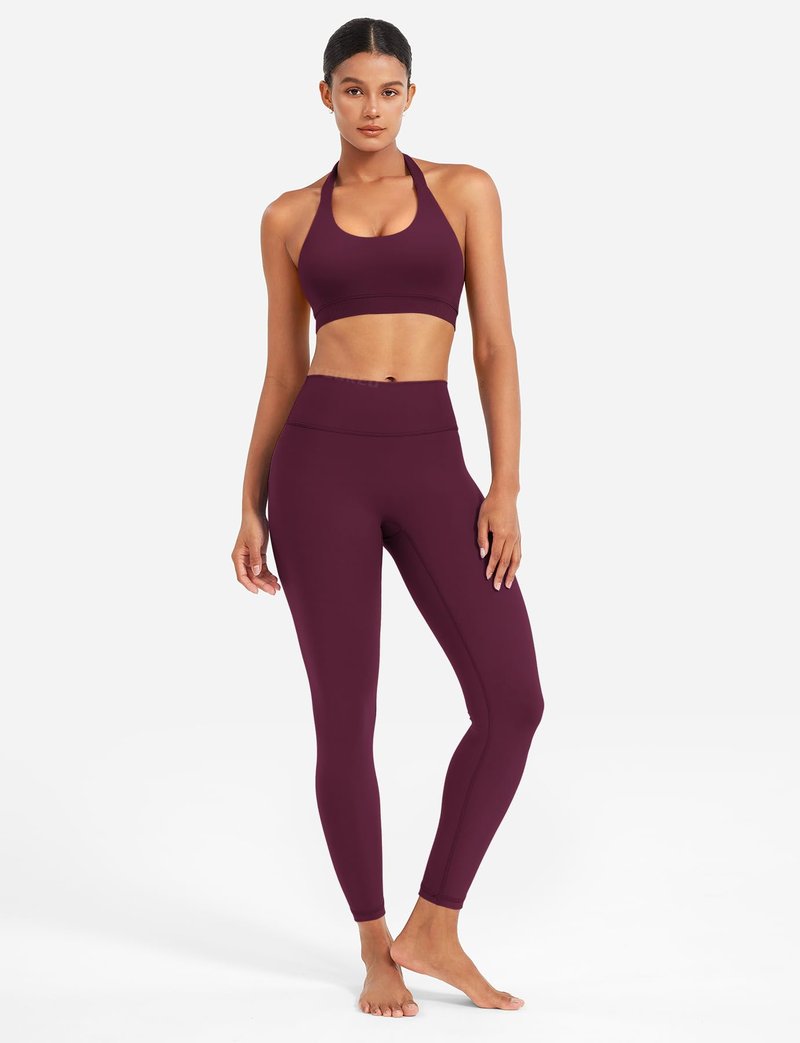 YEOREO CoreFlex Women Halter Sports Bra Workout Seamless Padded Basic Bra Open Back Yoga Gym Crop Top Black Cherry-S