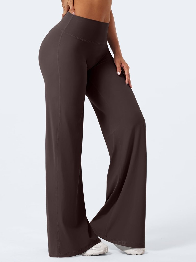 YEOREO Workout Leggings Womens No Front Seam Straight Leggings 35" High Waist Buttery Eddiy Gym Yoga Pants Dark Brown L