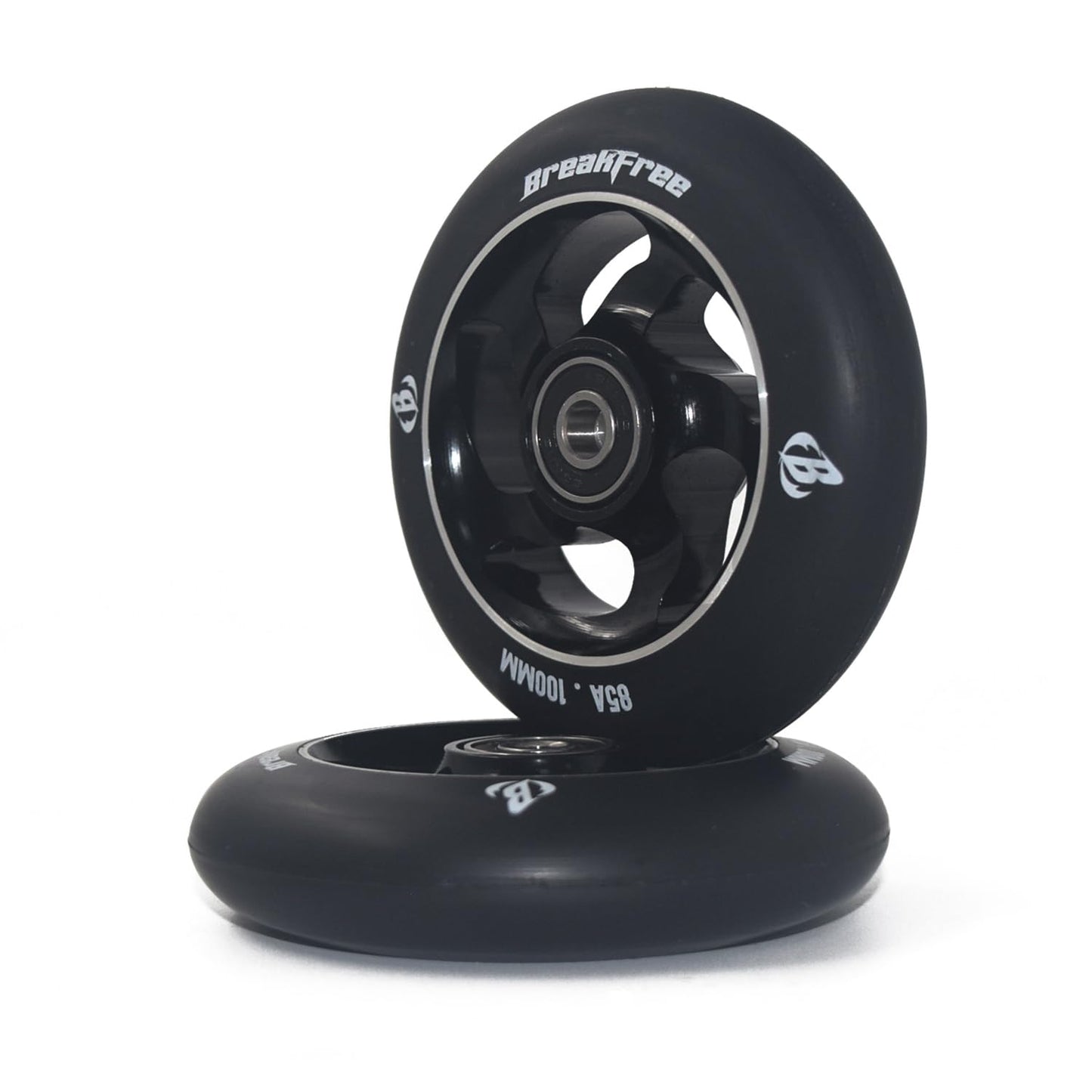 B BREAKFREE 100mm Replacement Scooter Wheels Aluminum Core High Rebound Polyurethane 85A Hardness 2 Pack for MGP/Razor/Lucky Pro Scooters(Black)