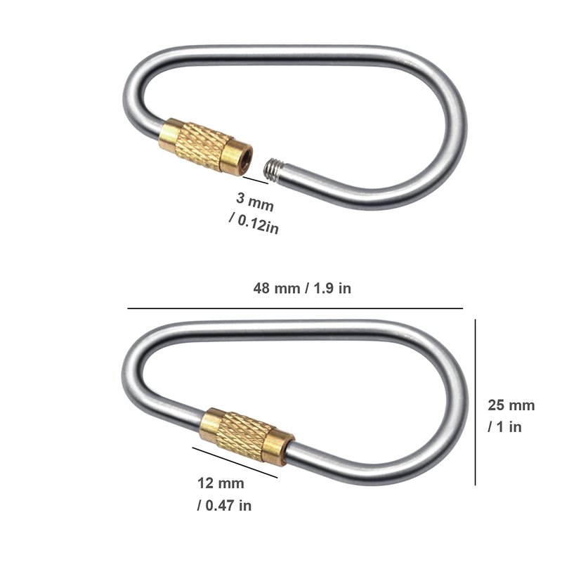SHD Titanium Small Locking Carabiner Clip Mini Caribeener Clips D-Ring Lightweight Keychain Clip for Indoor Outdoor Use - 6PCS