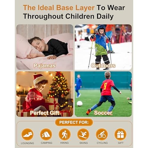 Rolimaka Boys' Thermal Underwear Set Youth kids Fleece Lined Leggings Pants Compression Long Johns Base Layer Top and Bottom