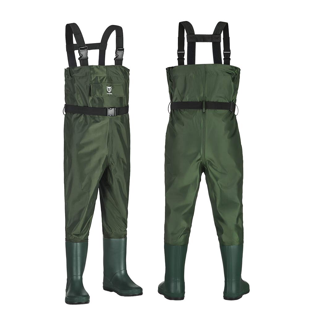 TIDEWE Chest Waders for Kids, Waterproof Youth Waders with Boot Hanger, Lightweight PVC Kids Chest Waders with Boot for Fishing & Hunting (Size 8/9 Big Kid)