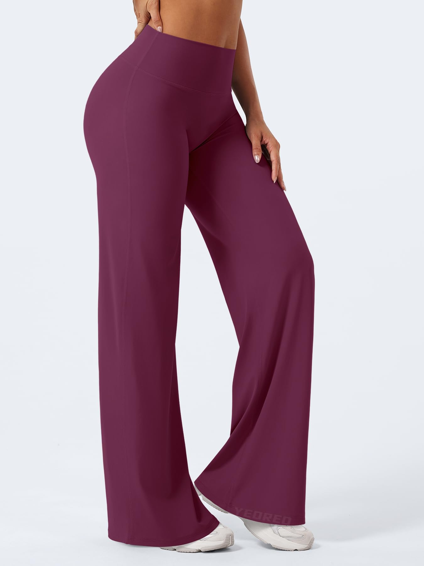 YEOREO Workout Leggings Womens No Front Seam Straight Leggings 33" High Waist Buttery Eddiy Gym Yoga Pants Black Cherry L