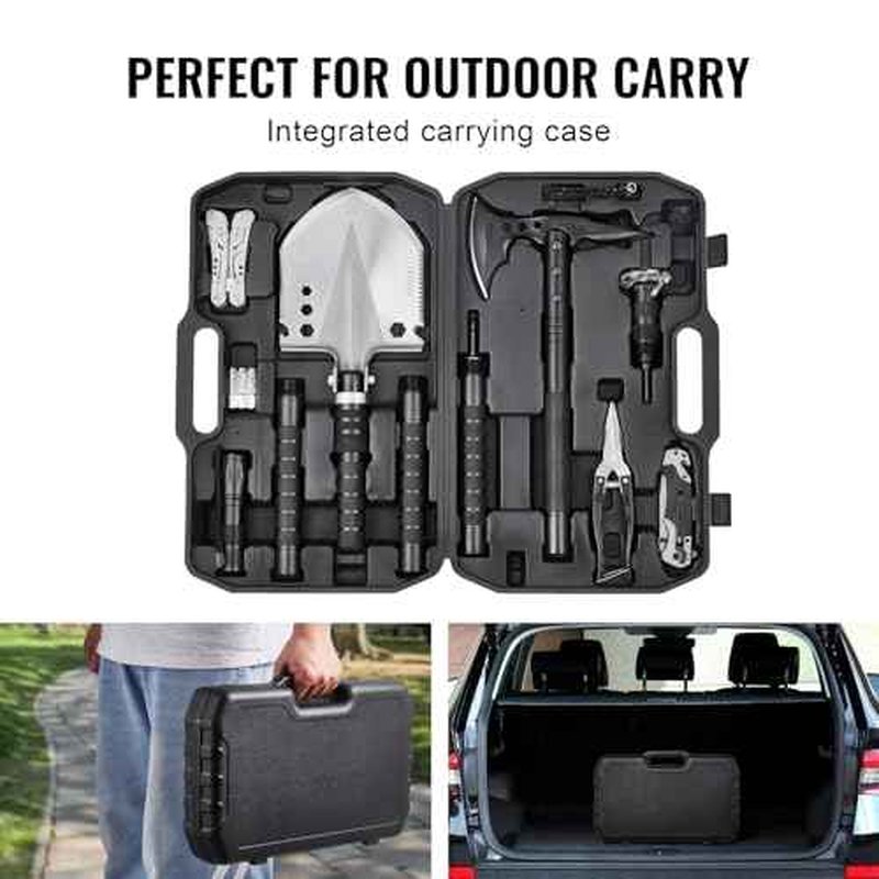 VEVOR Survival Shovel Survival Axe, 28-in-1 Camping Folding Shovels with Hatchet, Stainless Steel Tactical Shovel Hatchet Combo, Multifunctional Emergency Survival Gear Equipment for Camping Hiking