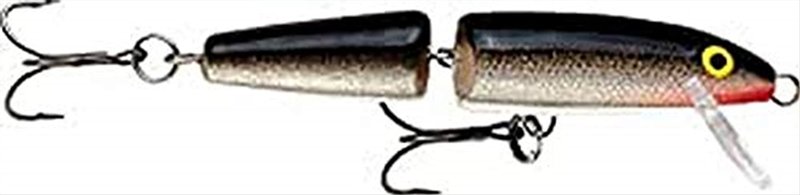 Rapala Jointed Lure, Size 13, 5 1/4" Length, 4'-14' Depth, 2 Number 2 Treble Hooks, Silver, Per 1