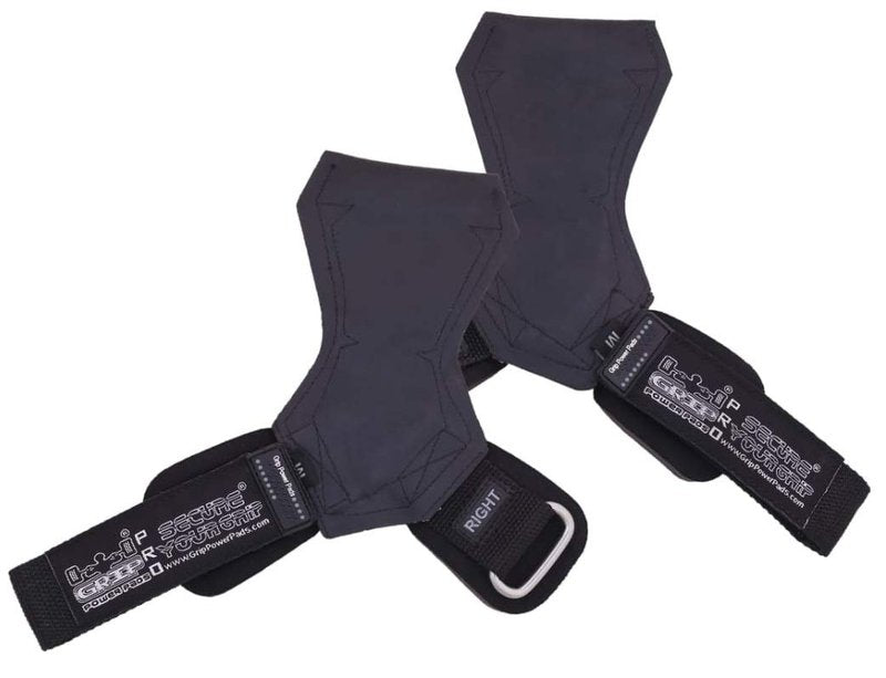Grip Power Pads Weight Lifting Hand Grips Heavy Deadlifts Rows Pull Ups Neoprene Padded Wrist Wraps Support Rubber Straps Gloves Powerlifting Bodybuilding (Pair) (Large, Black)