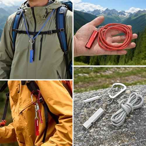 Emergency Whistle Set ? 6 Aluminum Whistles, 3 Paracord Lanyards, 3 Carabiners for Camping, Hiking, Fishing, Hunting & Survival. Loud Safety Rescue Signaling for Marine Boat Lifeguard