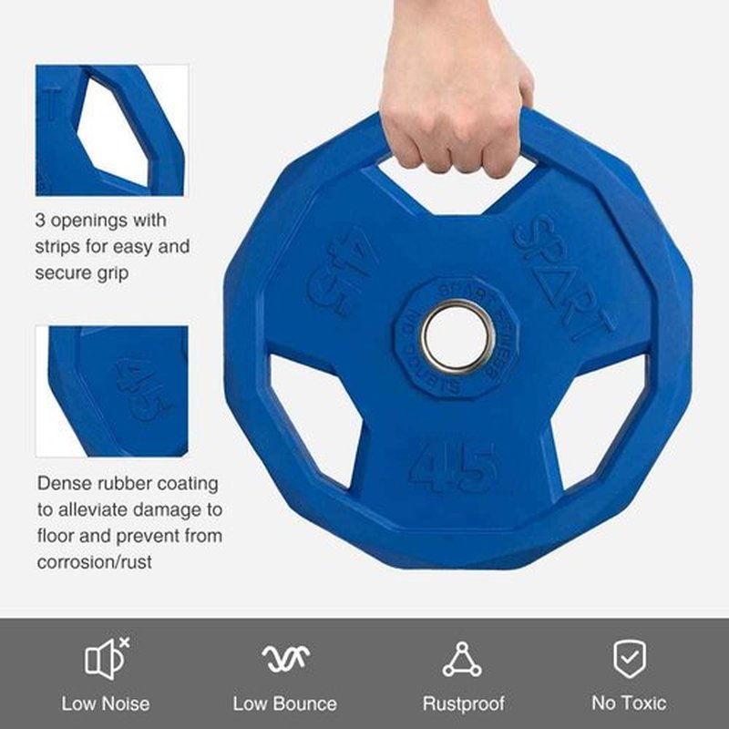 SPART Color Coded Weight Plate 2-Inch Rubber Coated Olympic Grip Plate for Barbell,Solid Cast Iron Weight Plates for Strength Training,Weightlifting,Crossfit,Home Gym, 35LB, Single