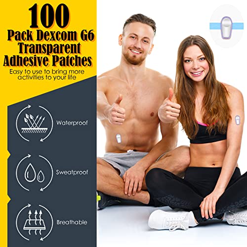 100 Pieces Shower Waterproof Patch Transparent Waterproof Adhesive Patch Compatible with G6 Overpatch Transparent Stickers Long Lasting Sweat-Proof Continuous Glucose Monitor Protection (Blue)