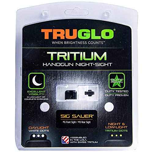 Truglo Tritium Handgun Sight High-Visible Front & Rear Night Sights with White Dots & Tritium Glowing Green Dots, Compatible with Sig Sauer Handguns