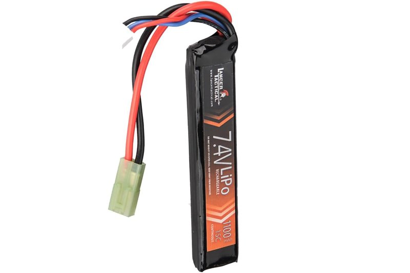 Lancer Tactical Airsoft Lipo Battery 7.4V 1100mAh 15C Stick w/Safety Charging Bag 4.25 X 0.4 X 0.75 inches (Tamiya Connector)