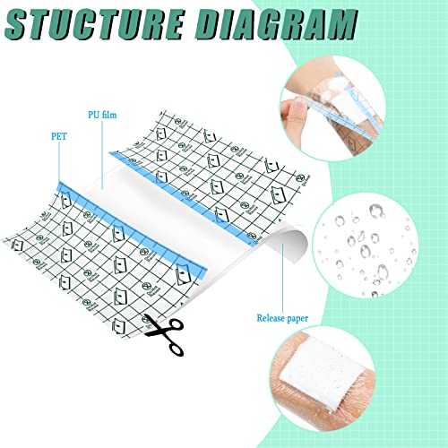 Nuanchu 2 Rolls Transparent Stretch Adhesive Bandage Waterproof Tattoo Bandage Round Transparent Film Dressing Clear Adhesive Dressing Tape for Shower Tattoos(8 Inch, 10 Inch Wide)