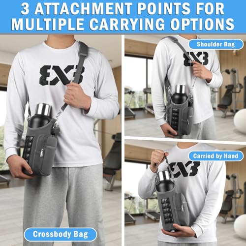 Magnetic Gym Bag Designed for 32oz/50oz Bottles with 10 Built-in Super Strong Magnets, Gym Magnetic Water Bottle Carrier Workout Pouch, with Phone Pockets & Handle Shoulder Strap, Fits for YETI Owala