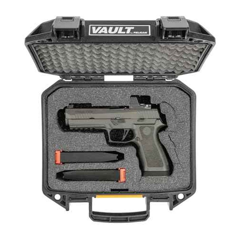 Pelican Vault v100 Pistol Case - Single Pistol Case with Pre-Cut Customizable Foam for Full Size, Compact, or Sub-Compact Guns (Black)