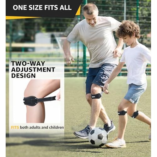 2-Pack Patella Tendon Knee Brace Straps, Adjustable Knee Support Patella Stabilizer for Pain Relief, Jumpers Knee, Tendonitis, Arthritis, Running, Hiking, Tennis, Squats - Universal Fit (Black)