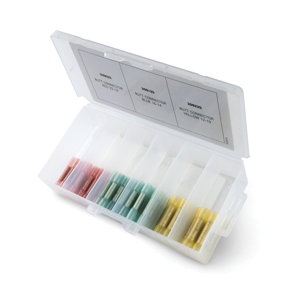 Ancor 220011 Adhesive Lined Heat Shrink Butt Connector Kit, Clear/Blue, 75 Pieces