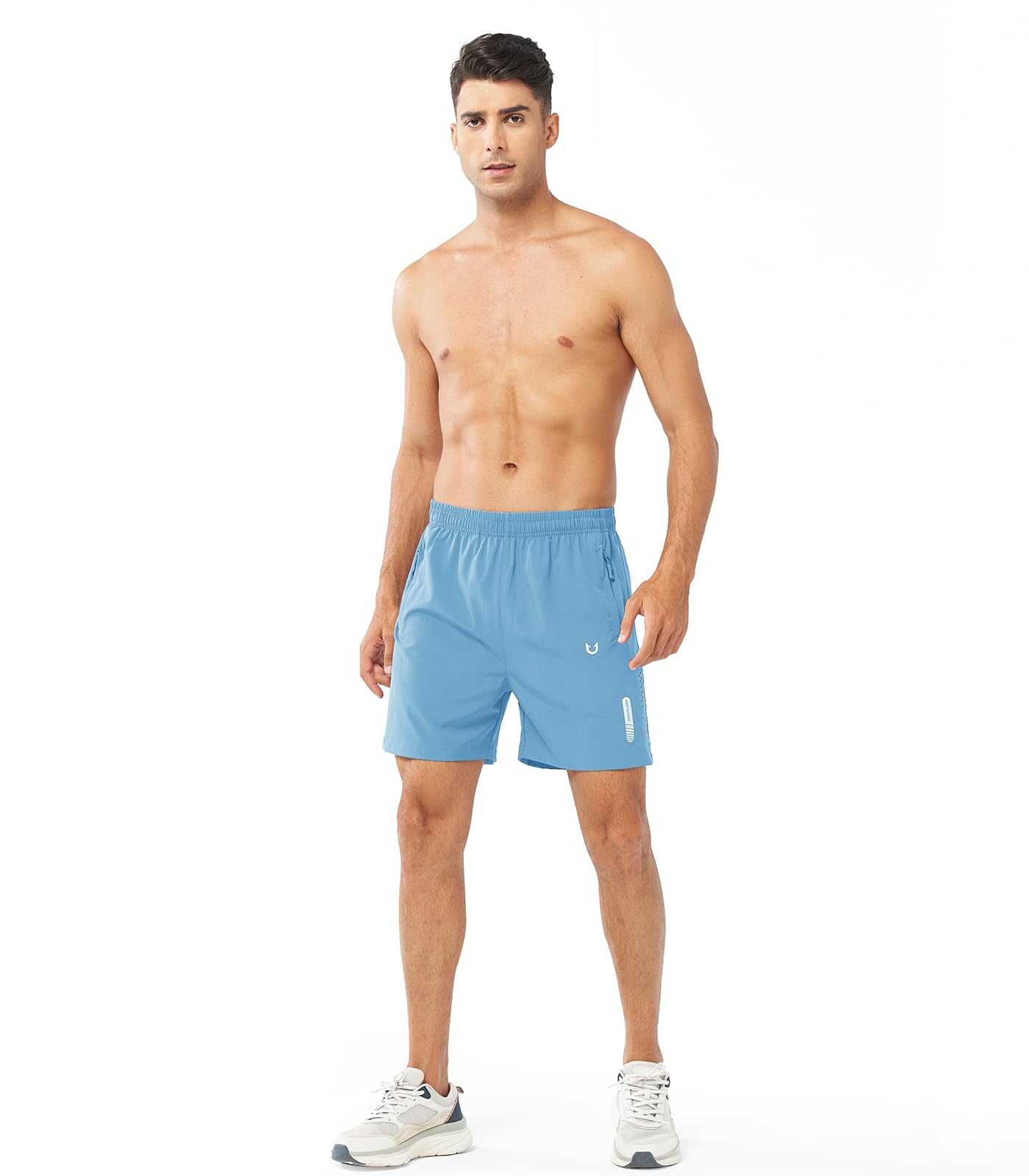 NORTHYARD Men's Athletic Running Shorts Gym Workout 7"/9"/5" Quick Dry Lightweight Sports Basketball Tennis 3 Zipper Pockets SKYBLUE-5inch S