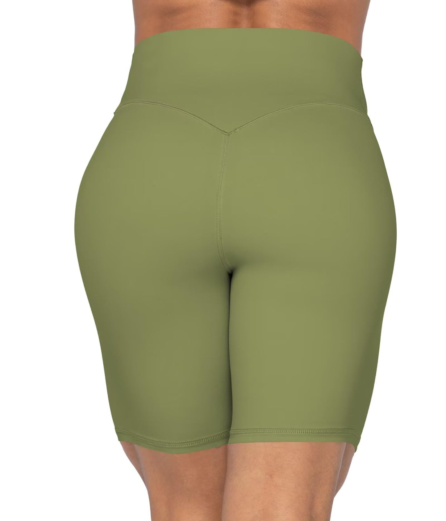 Sunzel 8" High Waist Biker Shorts for Women No Front Seam Soft Yoga Workout Gym Bike Shorts Tummy Control Squat Proof Olive Green