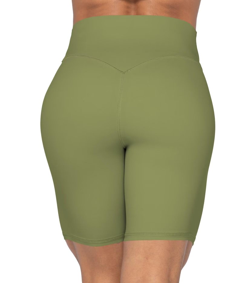 Sunzel 8" High Waist Biker Shorts for Women No Front Seam Soft Yoga Workout Gym Bike Shorts Tummy Control Squat Proof Olive Green