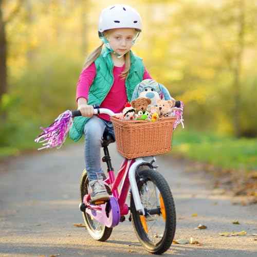 ZEAYEA Cute Small Bike Basket, Front Bicycle Basket with Adjustable Leather Straps, Water Resistant Hand-Woven Bike Basket for Boys Girls, Suitable for Balance Bike, Tricycle, Scooter, Most Bicycles