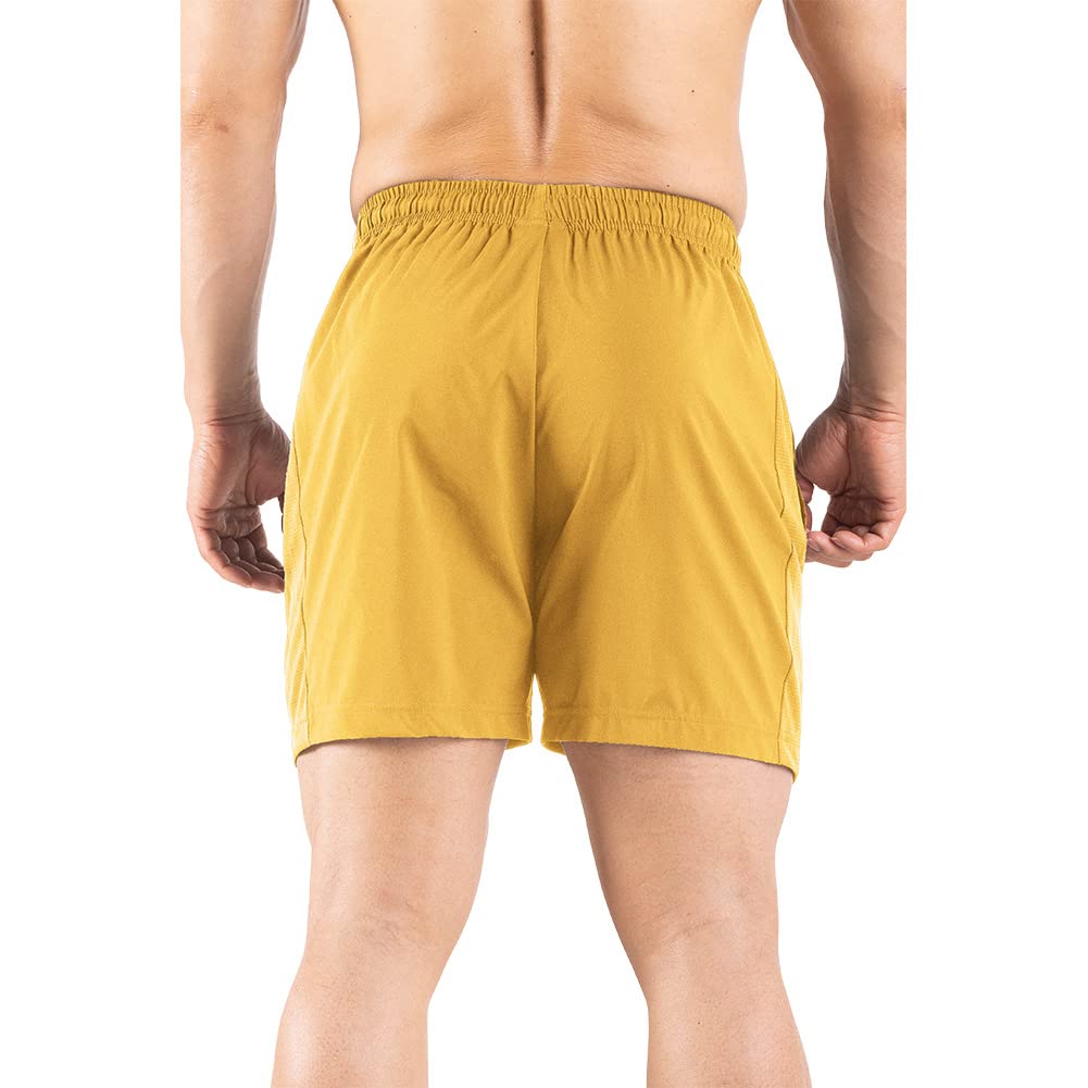 Gaglg Men's 5" Athletic Shorts 2 Pack Quick Dry Athletic Workout Gym Shorts with Zipper Pockets Yellow/Purple,Small