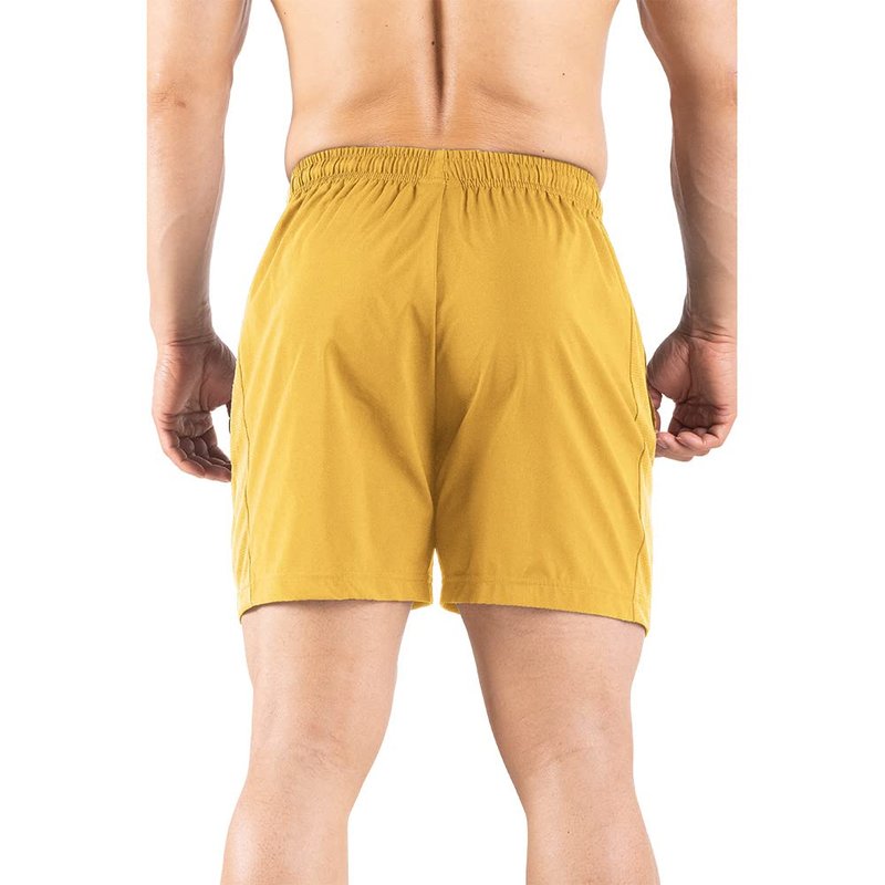 Gaglg Men's 5" Athletic Shorts 2 Pack Quick Dry Athletic Workout Gym Shorts with Zipper Pockets Yellow/Purple,Small