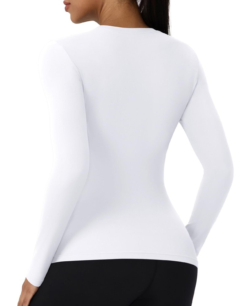 SPVISE White Long Sleeve Compression Shirt Women Workout Tops Quick Dry Athletic Base Layer Undershirts for Gym Yoga Running